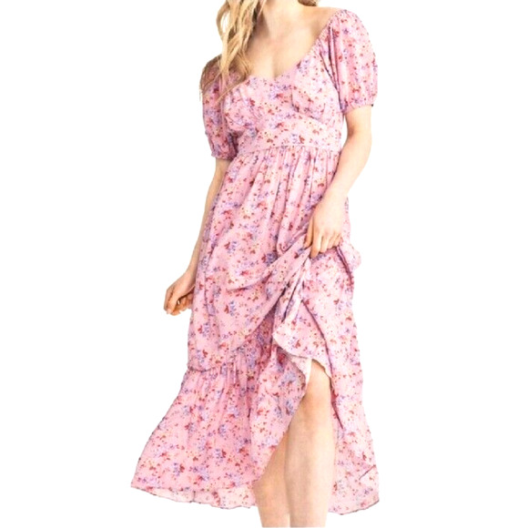 NEW LoveShackFancy 6 Angie SILK Midi Dress $595 Milkmaid Puff Shoulder Rose Pink - Picture 4 of 15